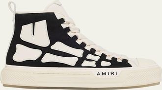 Amiri Mens Skel Court Canvas and Leather High-Top Sneakers