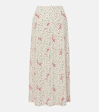 Valentino Gonna midi in seta cr&ecirc;pe de chine a pois