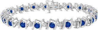 House of Brilliance 925 Sterling Silver Lab-Grown Birthstone and 1/6 Cttw Diamond Tennis Bracelet in Blue Sapphire at Nordstrom
