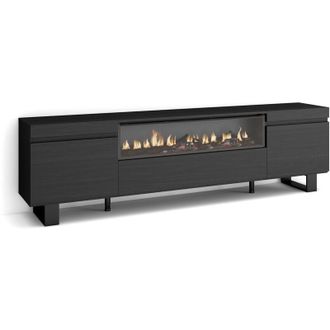 Skraut Home Mobile tv Soggiorno, Ampio spazio a disposizione, 200x57x35cm, Per tv fino a 80, Camino elettrico, Design industriale, Stile moderno, Grigio Cemento