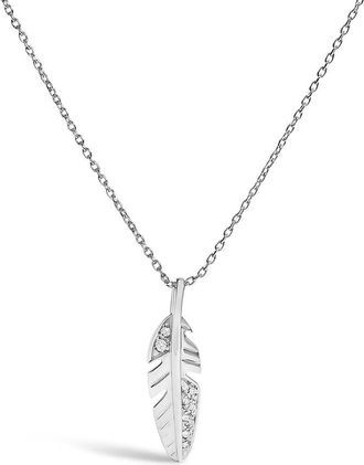 House of Brilliance 14K White Gold Diamond Accent Feather Pendant Necklace