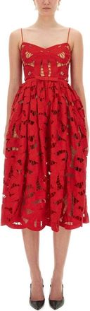 Self Portrait Embroidered Midi Dress With Bow Detail