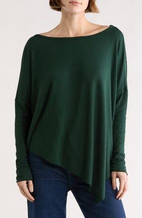 Go Couture Ribbed Asymmetric Hem Sweater in Aventurine at Nordstrom Rack, Size X-Large