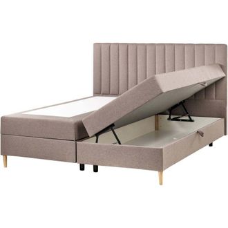 Beliani Divan Bed with Storage Fabric OFFICER 180 x 200 cm (EU Super King) Taupe