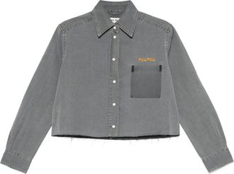 Miu Miu Cropped chambray blouse - Grijs