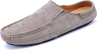 Generic Mens Loafers Shoes Genuine Leather Suede Vamp Stitching Details Round Toe Mule Loafer Anti-Slip Comfortable Slip Resistant Casual Slip-ons(Khaki,7.5 U