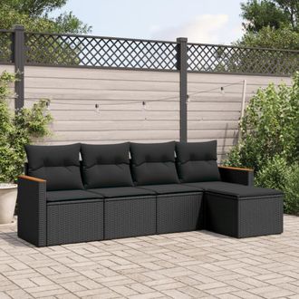 vidaXL Set De Muebles De Jard&iacute;n 5 Pzas Y Cojines Rat&aacute;n Sint&eacute;tico Negro Vidaxl