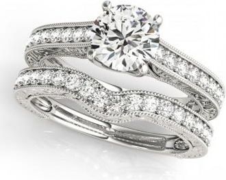 Allurez Vintage Diamond Engagement Ring Bridal Set 18k White Gold (2.50ct)