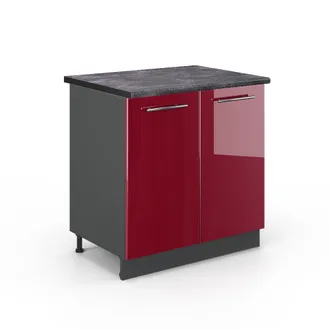 Vicco Armario Bajo Para Fregadero Fame-line, Rojo Burdeos Alto Brillo, 80 Cm Con Estante, Et Antracita Vicco