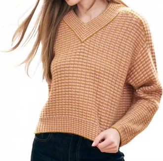 JUMPER 1234 Cropped Rick Rack High Vee Sweater In Amber Rose