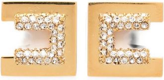 Elisabetta Franchi Logo Oorbellen met Kristallen - Dames - Oorbellen - Geel - ONE Size - Accessoires