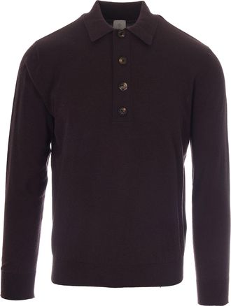 Eleventy Long Sleeve Polo Shirt with Four-Button Placket