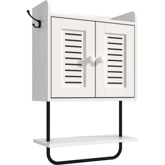 Relaxdays Relaxdays wall cabinet, towel holder, 2 hooks, 2 shelves, double doors, HWD: 61 x 40 x 17.5 cm, brown