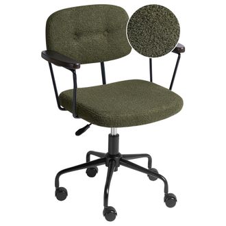 Beliani Silla De Oficina De Boucl&eacute; Giratorio Ajustable Escritorio Verde Oscuro Algerita