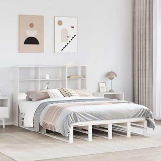 vidaXL Vidaxl - Cama Con Estanter&iacute;a Sin Colch&oacute;n Madera Maciza Blanca 140x190 Cm