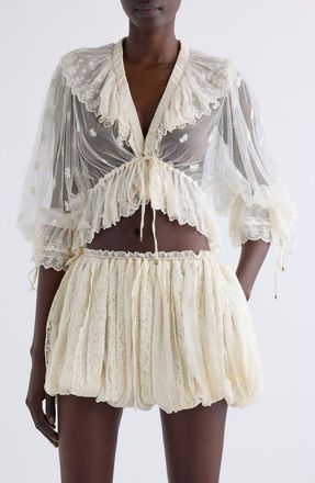 Chloé Ruffle Lace Crop Top in Whisper White at Nordstrom, Size 8 Us