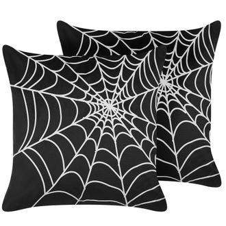 Beliani Conjunto De 2 Cojines De Terciopelo Negro Blanco 45 X 45 Cm Telara&ntilde;a Lycoris
