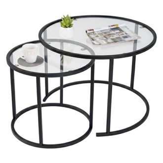 Dmora Dmora - Juego De 2 Mesas De Centro Abbadesse, Mesa De Centro Baja, Revistero Para Sof&aacute;, Estante De La Sala De Estar, 60x60 H43 Cm, Negro Y Transparent