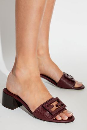 Fendi Leather Heeled Mules, Womens, Burgundy