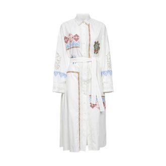 Max Mara Shirt Dresses, female, White, Size: S Wkdgru Floral-Embroidered Midi Dress