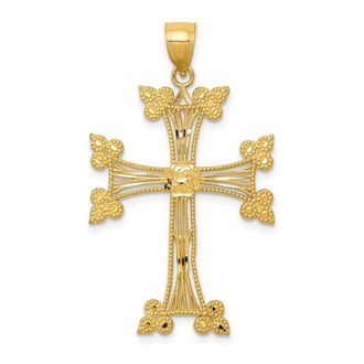 Diamond2Deal 14k Yellow Gold Diamond-cut Fancy Cross Pendant