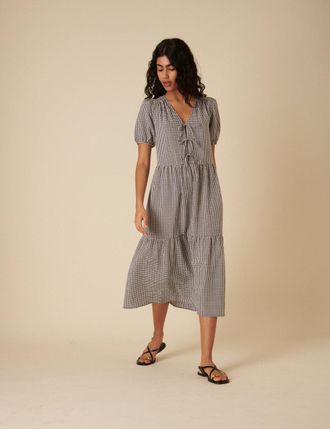 Nobody's Child Gingham Tie Front Bernadetta Midi Dress