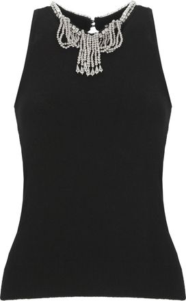 Paco Rabanne Black Strass Pendant Viscose Tank Top