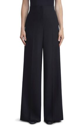 Lafayette 148 New York Thames High Waist Wide Leg Stretch Wool Pants in Black at Nordstrom, Size 12