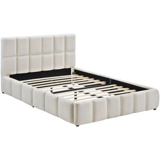 TecTake Cama tapizada con base madera y acero, 153 x 220 x 93 cm, teddy crema