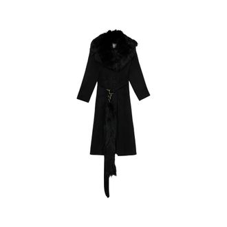 Blumarine Lamsvoering Kraag Jas met Riem - Dames - Mantels - Zwart - Maat: XS Wol
