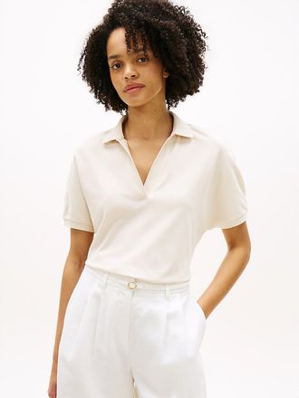 Tommy Hilfiger Womens Relaxed Fit Stretch Pique Polo - Beige - XXL