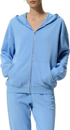 LilySilk SILKERRY Oversized Seamflow Verge Full-Length Front Zip Hoodie in Lagoon Blue at Nordstrom, Size X-Small