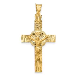 Diamond2Deal 14k Yellow Gold Polished Satin Diamond-Cut Crucifix Pendant