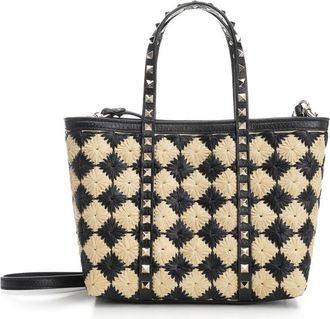 Valentino Garavani Embroidered Raffia Mini Rockstud Handbag