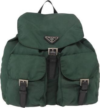 Prada Double Front Pocket Backpack Tessuto Green Nylon Backpack Bag (Pre-Owned)