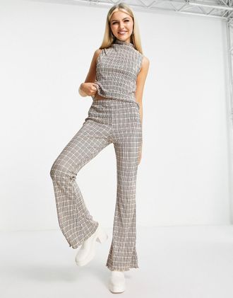 Topshop Plissierte Schlaghose mit Karomuster, Kombiteil-Bunt