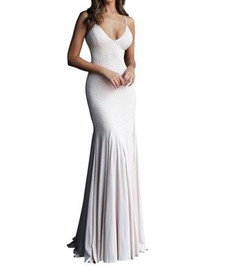 Jovani Backless Embellished Jersey Dress In Blush