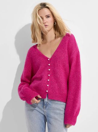 Icone Womens Pearly buttons reversible Cardigan Sweater