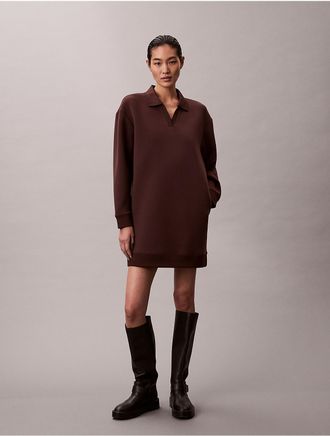 Calvin Klein Womens Smooth Mini Polo Sweatshirt Dress - Brown - XL