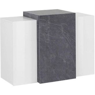 Dmora Pensile da parete, Made in Italy, a 3 ante, Mobile da soggiorno sospeso, cm 90x38h66, colore Bianco lucido e Grigio Cenere, con imballo rinforzato