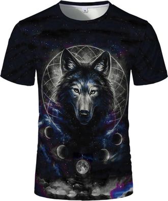 Generic 3D Printed Wolf Pattern Mens Crew Neck Short Sleeve T-Shirt, 4, XXXX-Large