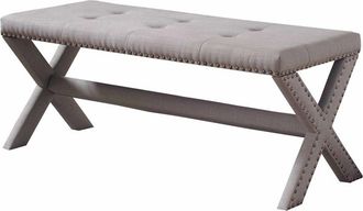 Best Master Furniture Best Master Fabric Upholstered Rectangular Accent Bench in Gray/Nail heads