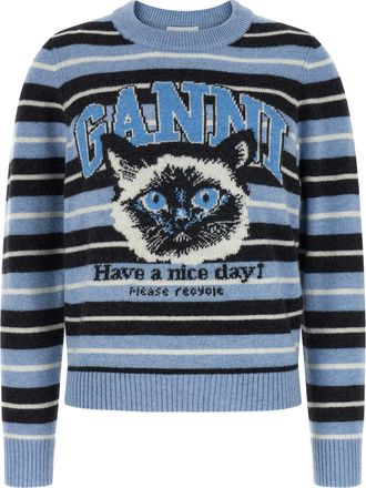 Ganni Blue Wool Womens Cardigan