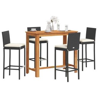 Berkfield Home 5 Piece Garden Bar Set Black Solid Wood Acacia & Poly Rattan