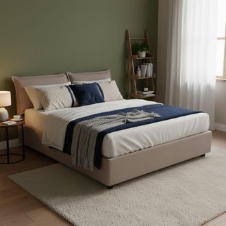 Dmora Dmora - Cama Matrimonial Dmarin, Cama Contenedor Con Revestimiento De Tela, 100% Made In Italy, Apertura Frontal, Con Colch&oacute;n Cm 160x200 Incluido, T&oacute;r