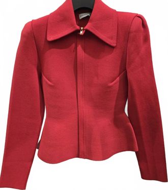 Scanlan Theodore Womens Crepe Knit Peplum Collar Jacket In Red