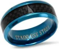 Steeltime Mens Ion Plated Stainless Steel Band Ring in Black/blue at Nordstrom Rack, Size 12