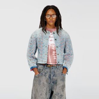 Diesel Jacket in microstone devor&eacute; denim - Denim Jackets - Woman - Blue
