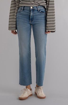 Kut from the Kloth Avery Fab Ab High Waist Raw Hem Ankle Straight Leg Jeans in Building at Nordstrom, Size 18 P