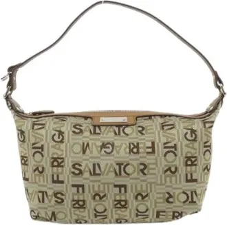 Ferragamo Pre-owned Shoulder Bags, female, Beige, Size: ONE SIZE Pre-owned Nylon Leather Shoulder Bag